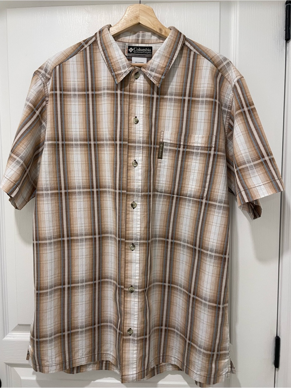 COLUMBIA Men's Short Sleeve Shirt 100% Cotton Plaid  - Size XL - Lightweight